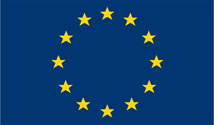 Europeiska unionen flagga: 12 gula stjärnor i ring med mörkblå bakgrund